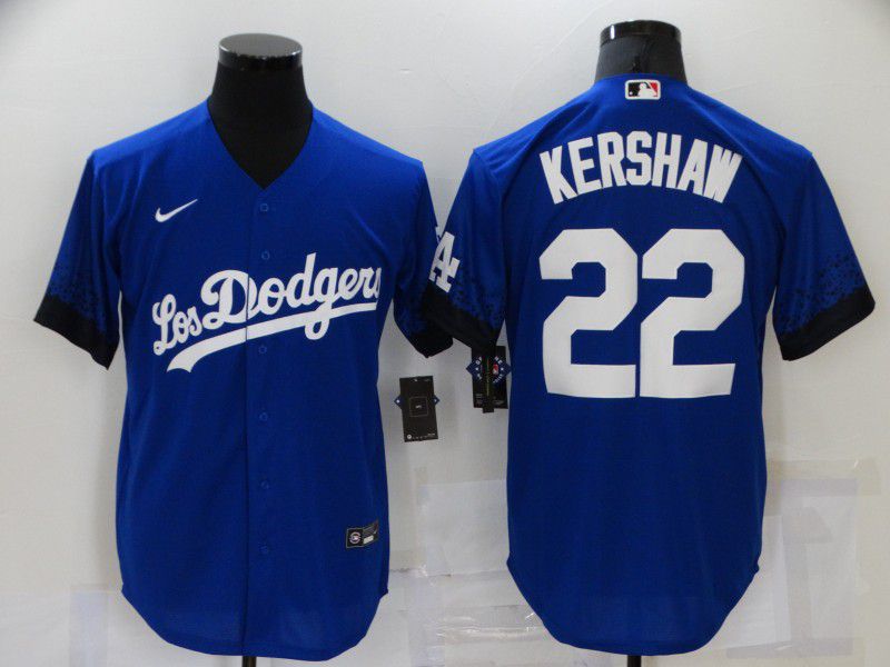 Men Los Angeles Dodgers 22 Kershaw Blue City Edition Game Nike 2021 MLB Jersey